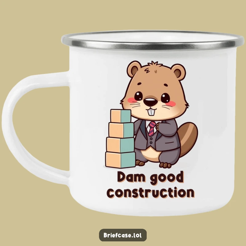 Adventure-Ready Funny Beaver in Suit Stacking Blocks Camping Mug: Build Your Day