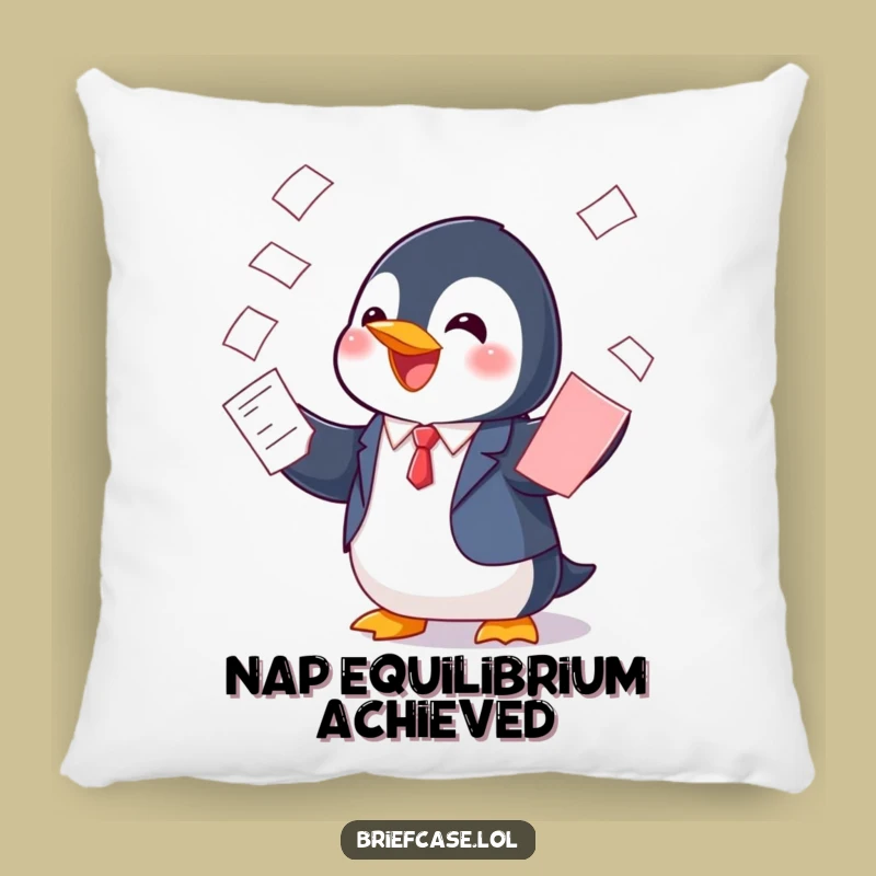 Comfortable Funny Penguin in Suit Balancing Papers Pillow: Relax in Playful Style
