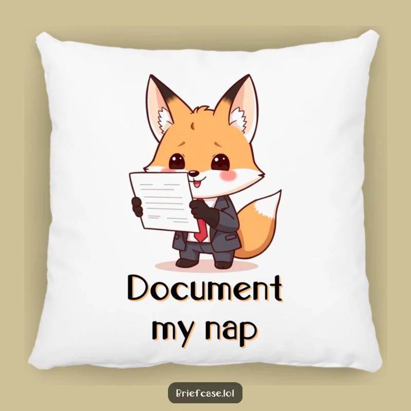Comforting Funny Fox in Suit Presenting Document Pillow: Lounge in Style with Office Humor