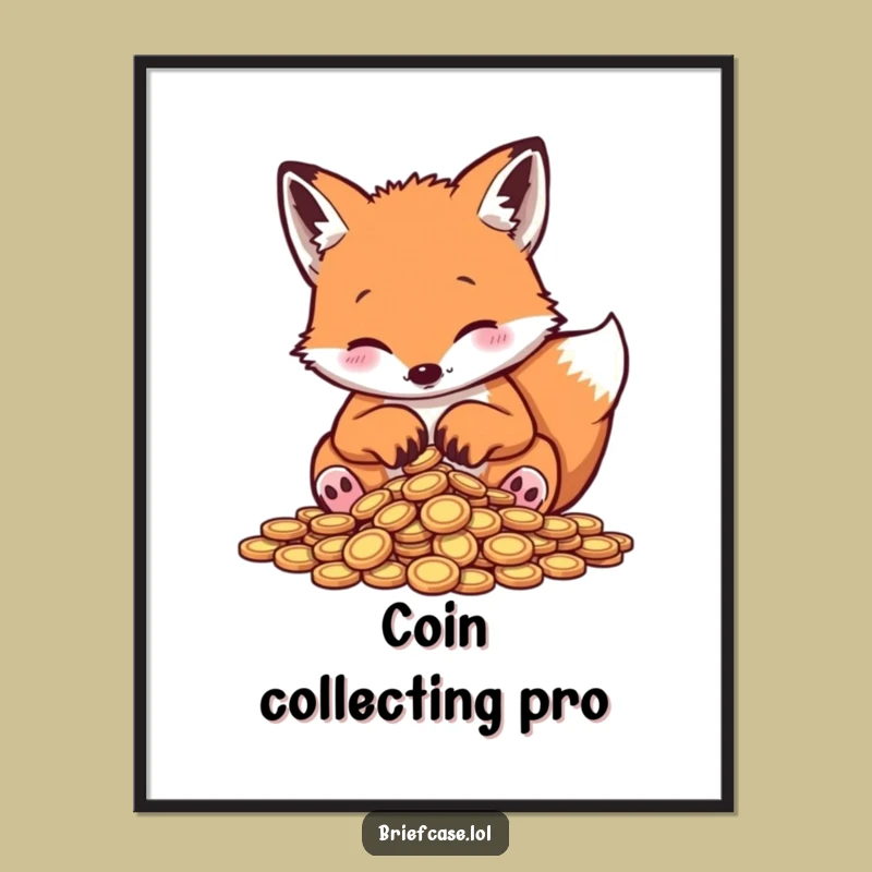 Funny Fox Counting Coins Digital Art: Hilarious Printable for Instant Laughs!