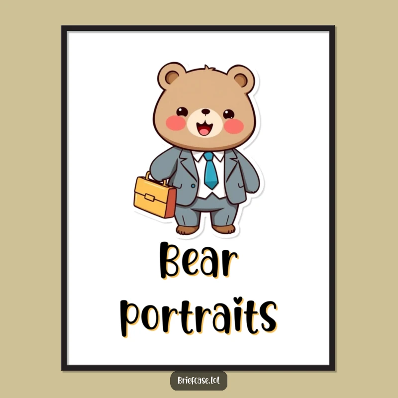 Funny Bear Business Digital Art: Cute Suited Bear Print, Instant Funny Gift