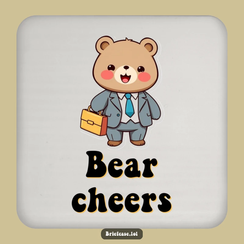 Funny Bear Business Coaster: Cute Briefcase Bear, Protective Funny Gift