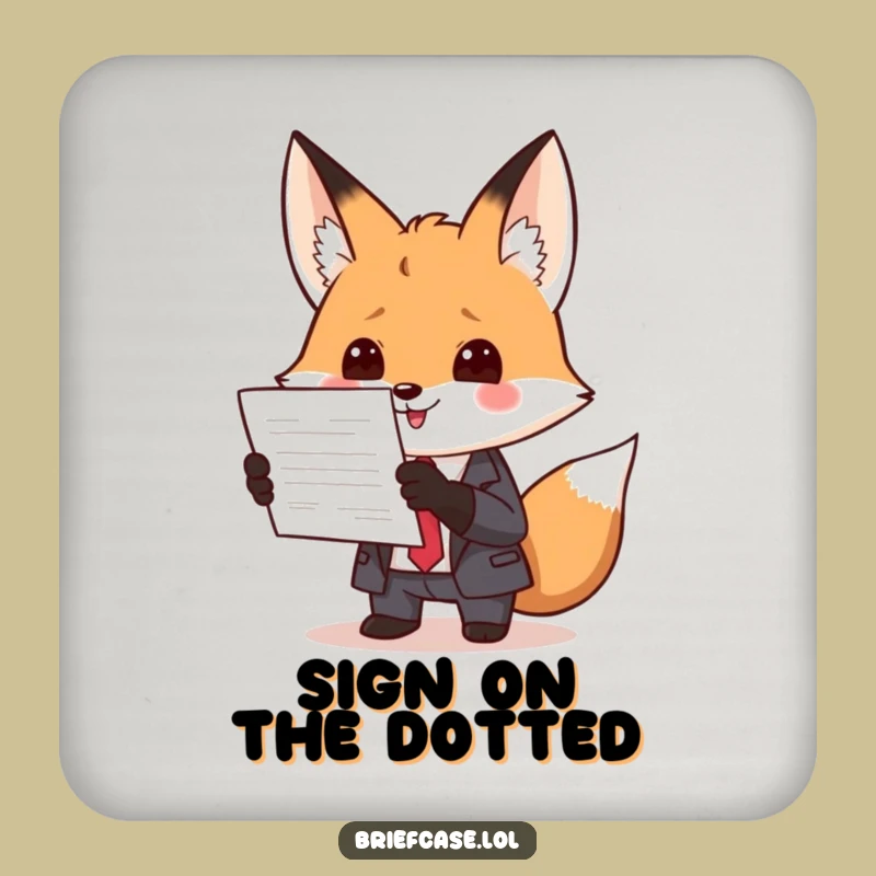 Protect Surfaces with Funny Fox in Suit Presenting Document Coaster: Office Charm