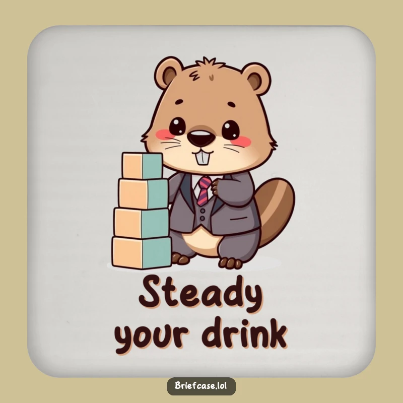 Protect Surfaces with Funny Beaver in Suit Stacking Blocks Coaster: Builder's Charm