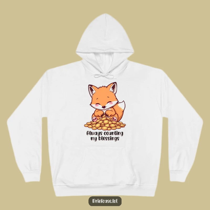 Cozy Funny Fox Sorting Coins Hoodie: Warm & Hilarious Winter Gift!