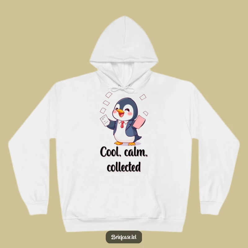 Cozy Funny Penguin in Suit Balancing Papers Hoodie: Stay Warm and Witty