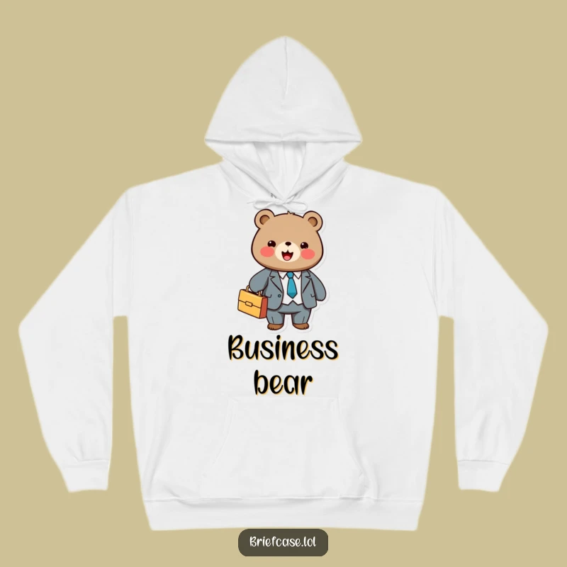 Funny Bear Business Hoodie: Cute Suited Bear with Briefcase, Cozy Funny Gift