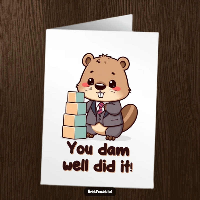 Funny Free Printable Beaver in a suit stacks blocks diligently, congratulating achievement.