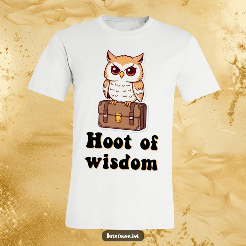Funny owl t-shirt, determined bird perched on a briefcase, looking astute and professional, great funny gift.