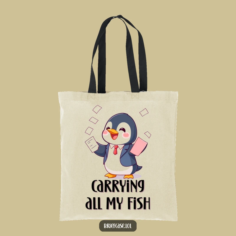 Funny Penguin in Suit Balancing Papers Tote Bag: Carry Your Life with Charm